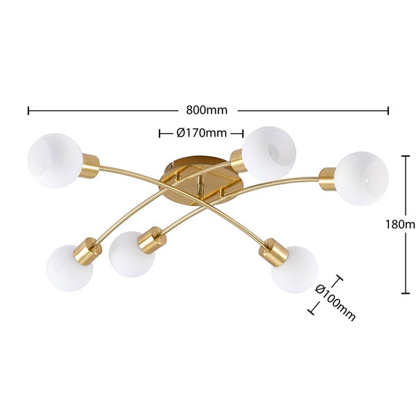Deckenleuchte mit sechs Leuchten und Maßangaben