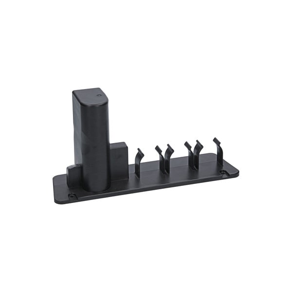 Werkzeughalterung aus Kunststoff für die Wandmontage mit verschiedenen Klemmen und Halterungen für Werkzeug.