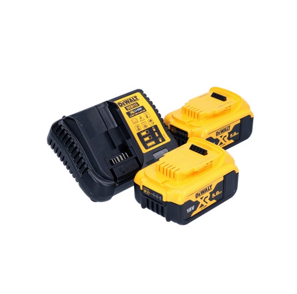DeWalt Akku-Ladegerät DCB113 mit zwei 18 Volt 5,0 Amperestunden XR Lithium-Ionen-Akkus.
