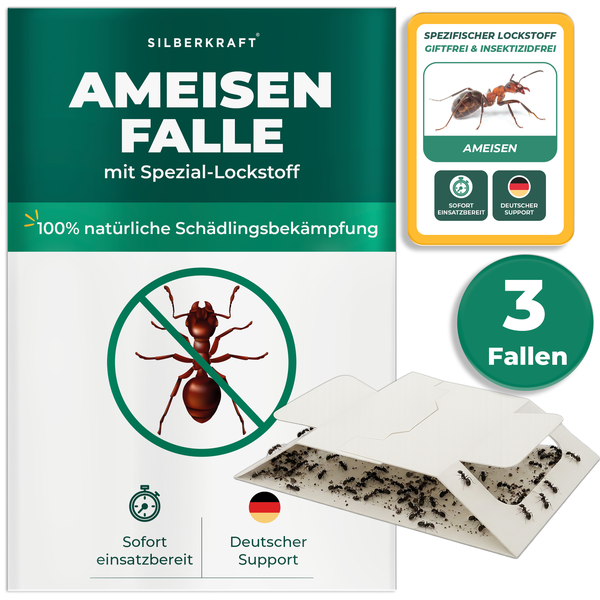Silberkraft Ameisen Falle mit Spezial Lockstoff zur natürlichen Schädlingsbekämpfung, Packung mit drei Fallen