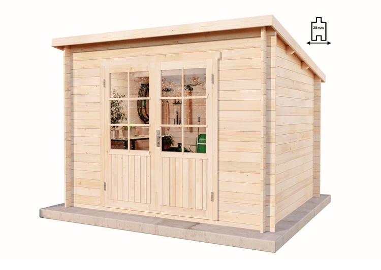 Alpholz Pultdach Gartenhaus Maria Gartenhaus aus Holz in Pinie, Holzhaus mit 28 mm Wandstärke, Blockbohlenhaus mit Montagematerial imprägniert 3x2,5m