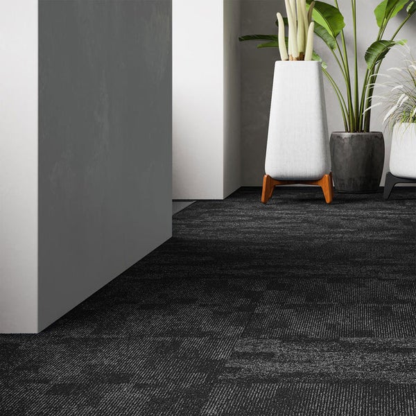 FLOORDIREKT Teppichfliese Santo - 50 x 50 cm - Selbstliegend - Schwarz 78