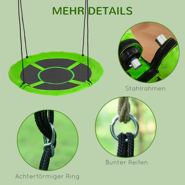 Outsunny Nestschaukel Ø110 cm, Hängeschaukel bis 100 kg, verstellbar Kinderschaukel, Kinderschaukel Garten-Schaukel Tellerschaukel für 3-12 Jahre Kinder, Grün
