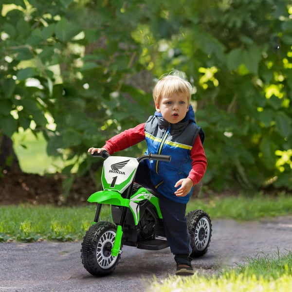 HOMCOM Kinder Elektro-Motorrad, 6V, mit Hupe, Startup-Musik, Kinderfahrzeug, 3km/h, für 3-6 Jahre, 71L x 40,5B x 43,5H cm, Kunststoff, Metall, Grün