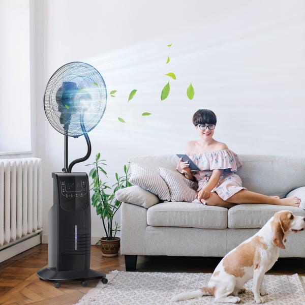 HOMCOM Standventilator mit 3,1 Liter Wasserkühlung 3 Modi Nebelfunktion 90 W Ventilator Lüfter Verstellbarer Neigungswinkel Stahl Schwarz Höhe 135 cm