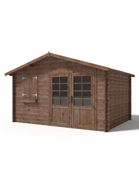 Gartenhaus aus Holz mit Doppeltür und Fenster mit Fensterladen