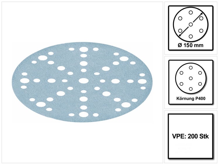 Festool STF D150/48 Schleifscheiben Granat P400 150 mm 200 Stk. ( 2x 575172 ) für RO 150, ES 150, ETS 150, ETS EC 150, LEX 150, WTS 150, HSK-D 150