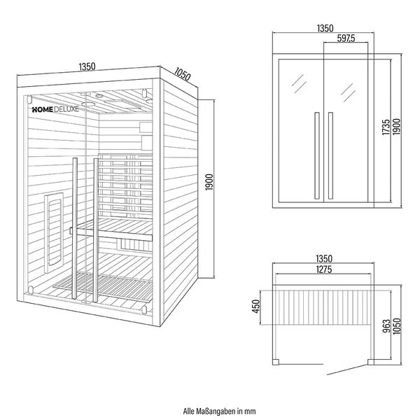 Home Deluxe – Infrarotkabine SONORA M – 135 x 105 x 190 cm - für 1- 2 Personen, 6 Vollspektrumstrahler, Holz: Hemlocktanne I Infrarotsauna, Sauna, Wärmekabine, Infrarot