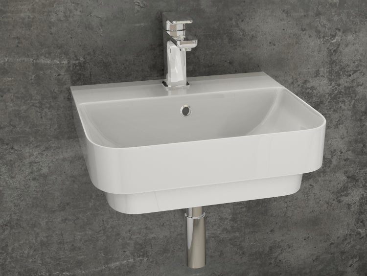 Aqua Bagno Sotta Waschbecken 10.10.30.02 – 48 x 42 cm – Weiß Hochglanz – Keramikbecken mit Hahnloch & Überlauf