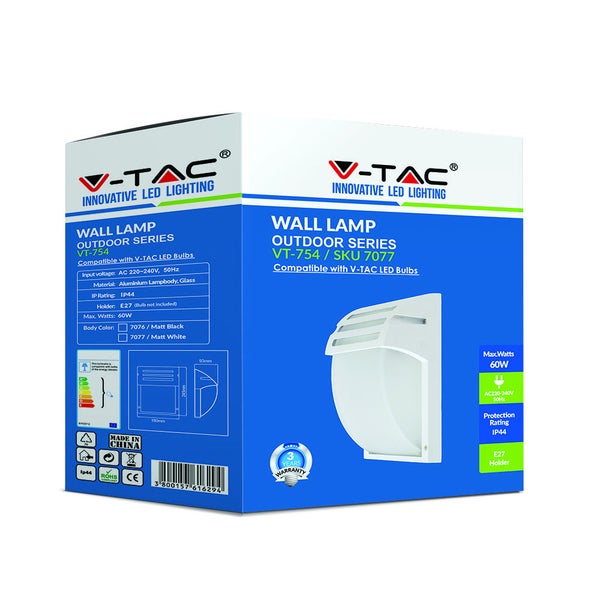 Verpackung einer V-TAC Outdoor Wandleuchte der Serie VT-754 aus Aluminium und Glas
