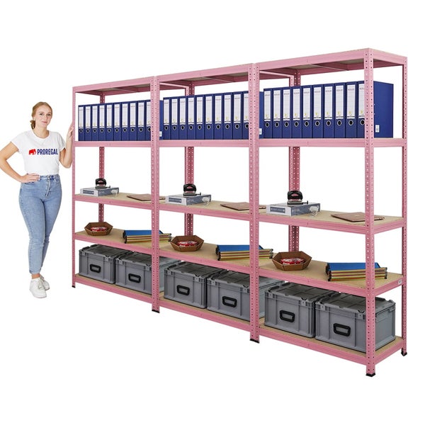 Berlinlodge Mega Deal 3x Wohnregal PINK LADY, HxBxT 180x90x40cm, Fachlast 175kg, 5 Ebenen, Pink, Bücherregal, Standregal, Büroregal für Wohnzimmer, Schlafzimmer, Arbeitszimmer