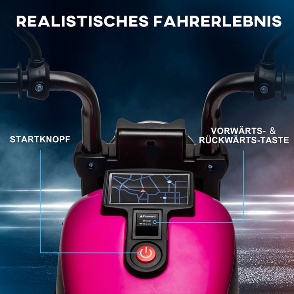 HOMCOM Kindermotorrad mit 2 abnehmbaren Stützrädern, 3 km/h, für 1,5-3 Jahre Kinder, 76 x 42 x 57 cm, Kunststoff, Eisen, Rosa