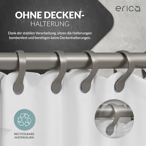 Erica Duschstange 70x90, 90x140 oder 70x160 cm Duschvorhangstange Ecke für Badewannen geeignet, Winkelstange, Montage ohne Deckenstütze, Gebogene Stange, Grau glänzend Pulverbeschichteter Stahl
