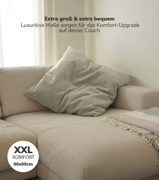 mokebo XXL Sofakissen 'Das Anschmiegsame', Riesenkissen oder XXL Kissen aus Cord in Beige