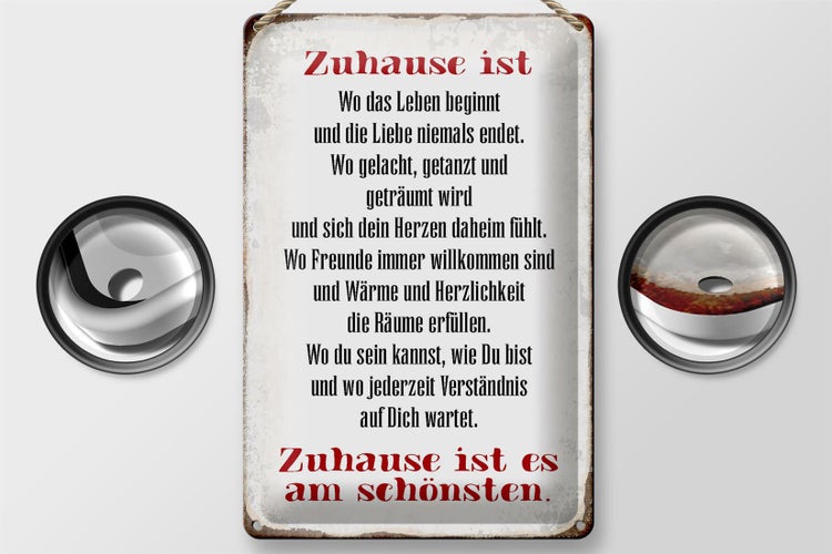 Blechschild Spruch 20x30cm Zuhause ist am schönsten