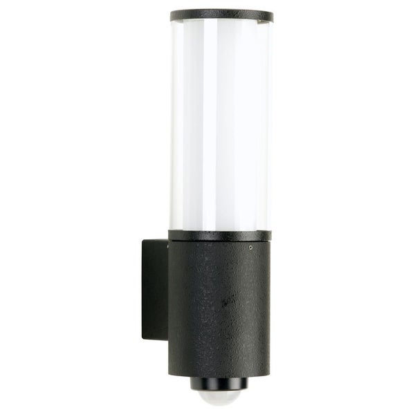 Runde Wandleuchte A-176951, schwarz, 1-flammig, mit Bewegungsmelder, Aluminium, Acrylglas, Opalglas, für LED Retrofit, mit Montageplate