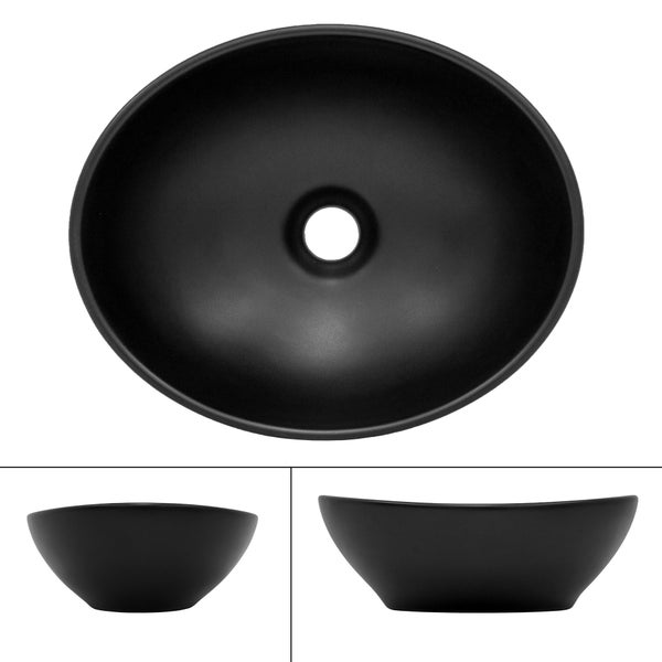ML-Design Waschbecken aus Keramik in Schwarz Matt 41x33,5x14,5cm, Ovale Aufsatzwaschbecken, Moderne Waschtisch, Waschschale mit Abflussloch, Waschplatz Handwaschbecken, für das Badezimmer und Gäste-WC