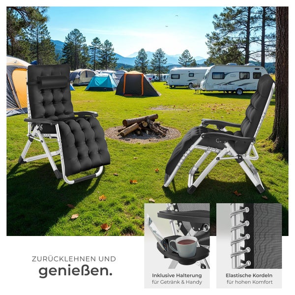 Sonnenliege tectake Cloud 84 x 168 x 82,5 cm, mit Ablagetisch klappbar schwarz