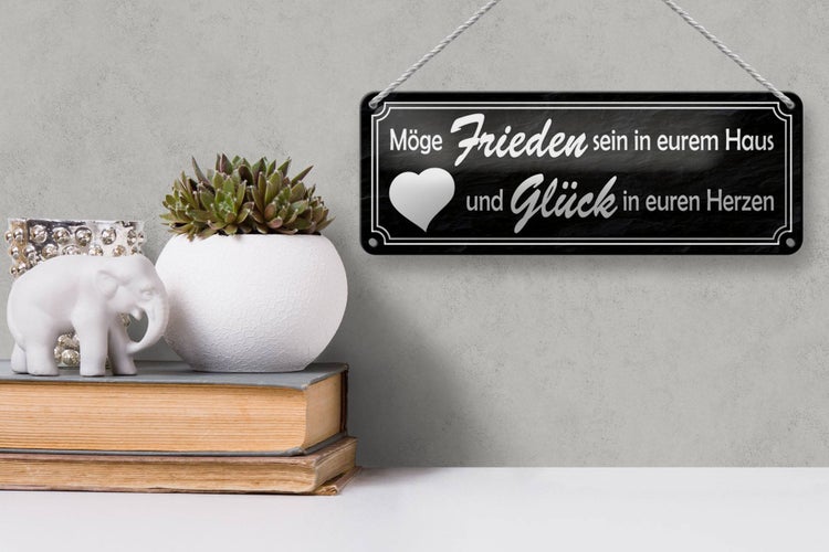 Blechschild Spruch 27x10cm Frieden im Haus Glück in Herzen Dekoration