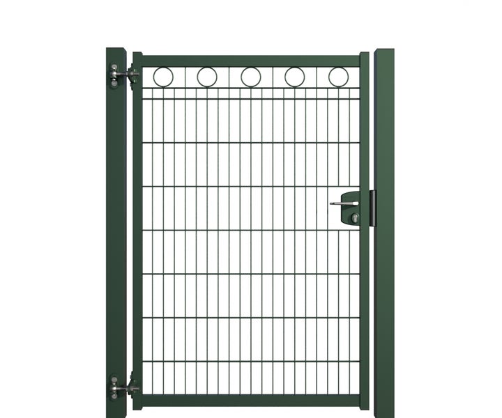 Gartentor aus Metall mit Schloss und Drahtgitter