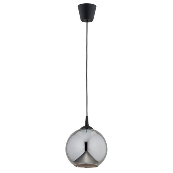 Moderne Pendelleuchte mit einer kugelförmigen Glaskugel als Lampenschirm und Deckenbefestigung