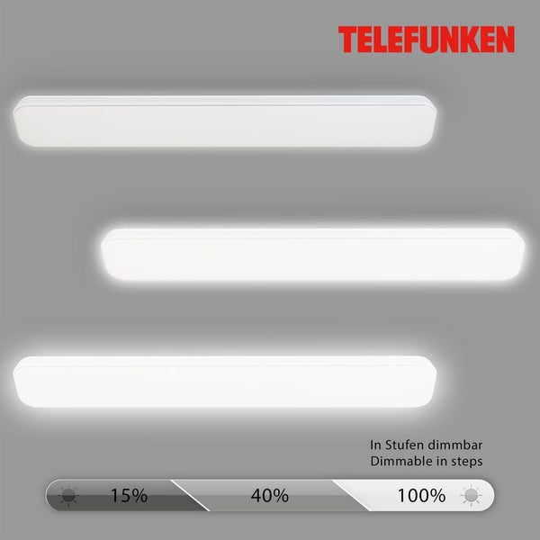 TELEFUNKEN KISTA LED Deckenleuchte, in Stufen dimmbar, Speicherfunktion, Neutralweißes Licht, weiß, 115,5 x 18,5 x 5,5 cm