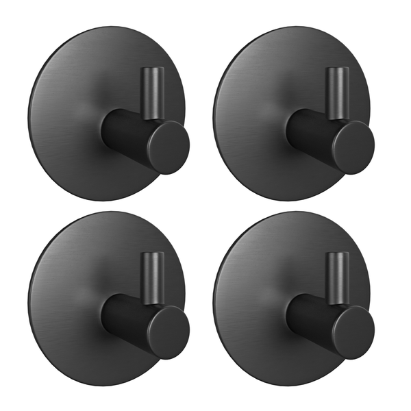 Vier schwarze Kleiderhaken zur Wandmontage