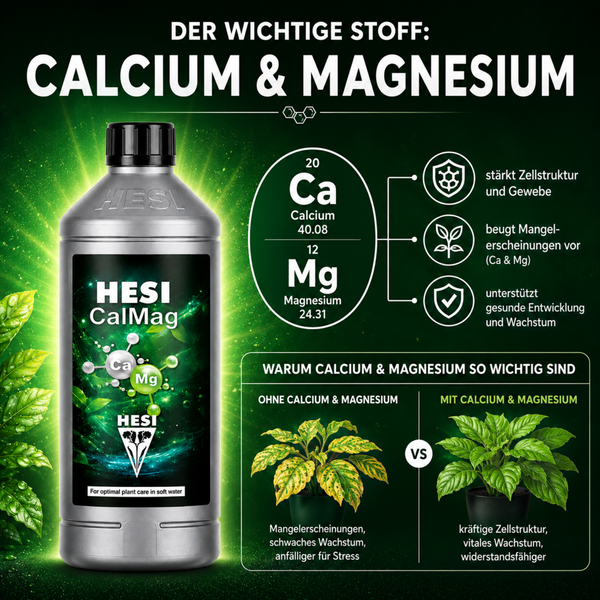 HESI CalMag Pflanzennährstoff für weiches Wasser zur Stärkung der Zellstruktur und Vorbeugung von Magnesium- und Calciummangel.
