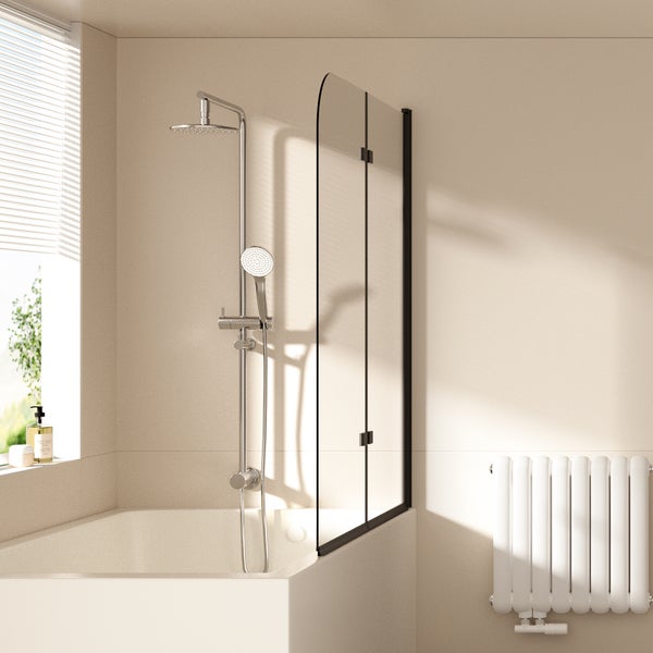 EMKE Badewannenaufsatz 2-teilig 120 x 140 cm faltbare Duschwand in Schwarz aus 6 mm ESG-Sicherheitsglas mit Nano-Beschichtung beidseitig montierbar