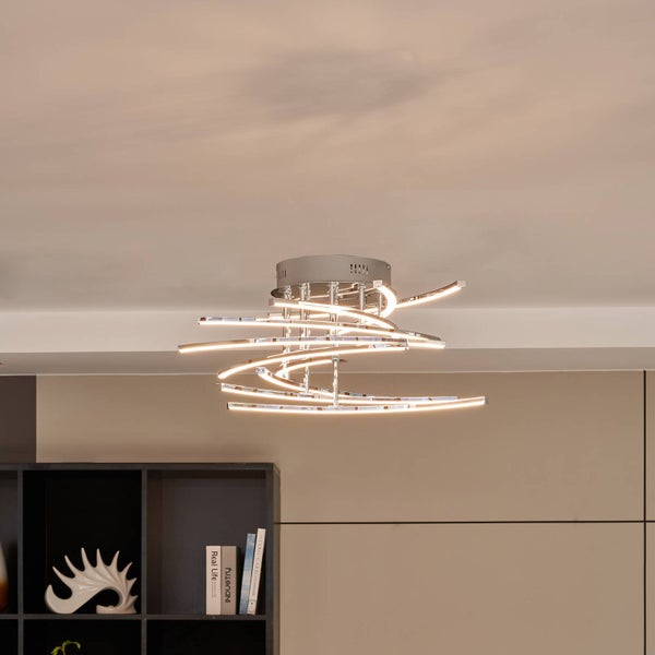 Lindby LED Deckenleuchte Flakira dimmbar (Modern) in Chrom aus Aluminium (1 flammig, ) - Lampe Deckenlampe Wohnzimmerleuchte