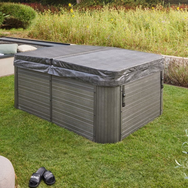 Home Deluxe - Outdoor Whirlpool - Beach Plus Treppe und Thermoabdeckung - Maße: 210 x 155 x 83 cm - Inkl. Heizung, 51 Massagedüsen und 24 Lichtquellen I Außen Whirlpool für 3 Personen