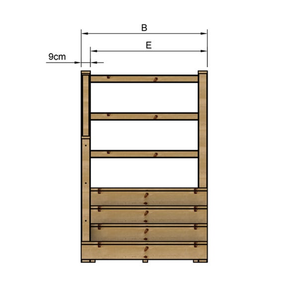 Illustration eines Holzregals mit Maßangaben.