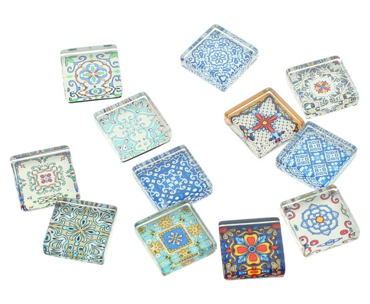 FRANK FLECHTWAREN | Magnet Mosaik, 12er Set, GLAS, METALL, 2,5 x 2,5 x 1 cm