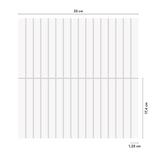 Wandfliese mit Lamellenstruktur, Maße 35 mal 17,4 Zentimeter, Einzelstab 1,25 Zentimeter breit