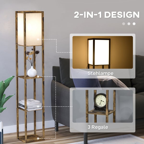 Stehlampe mit drei Regalen im Wohnzimmer