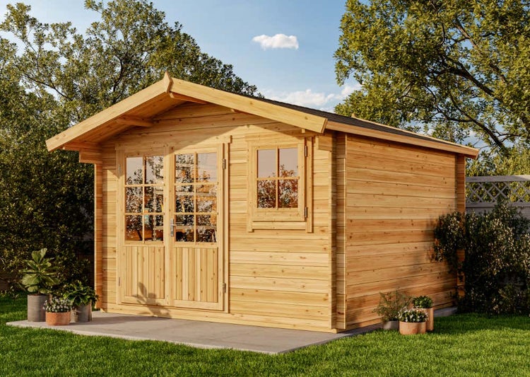 Alpholz Garten- und Gerätehaus Roger-34 Imprägniert Gartenhaus aus Holz, Holzhaus mit 34 mm Wandstärke, Blockbohlenhaus mit Montagematerial, Naturbelassen 3,5x3,5m