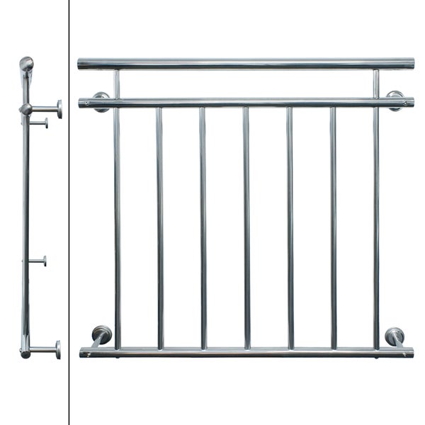 ECD Germany Französischer Balkon 90 x 100 cm mit 7 Füllstäben, Silber glänzend, aus Edelstahl, Balkongeländer Stabgeländer Balkonbrüstung Balkongitter Fenstergeländer Außen Fenstergitter Fensterschutz
