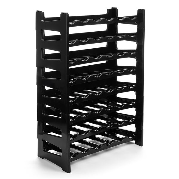 Schwarzes Weinregal aus Kunststoff mit mehreren Ebenen zur Aufbewahrung von Flaschen