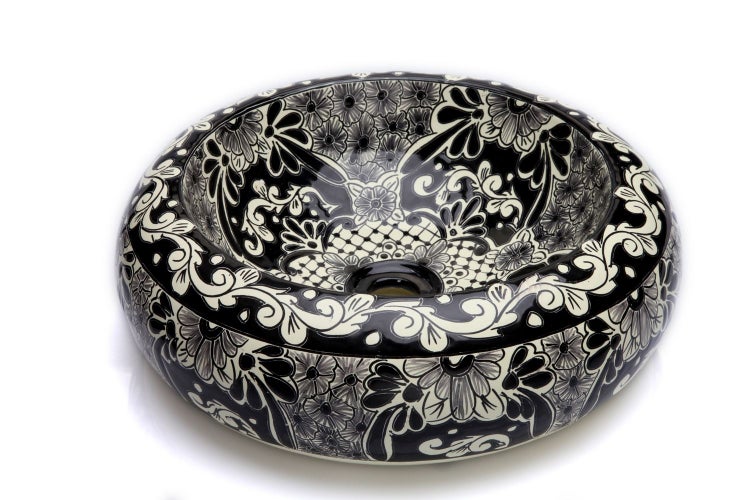 Keramik Waschbecken mit Blumenmuster