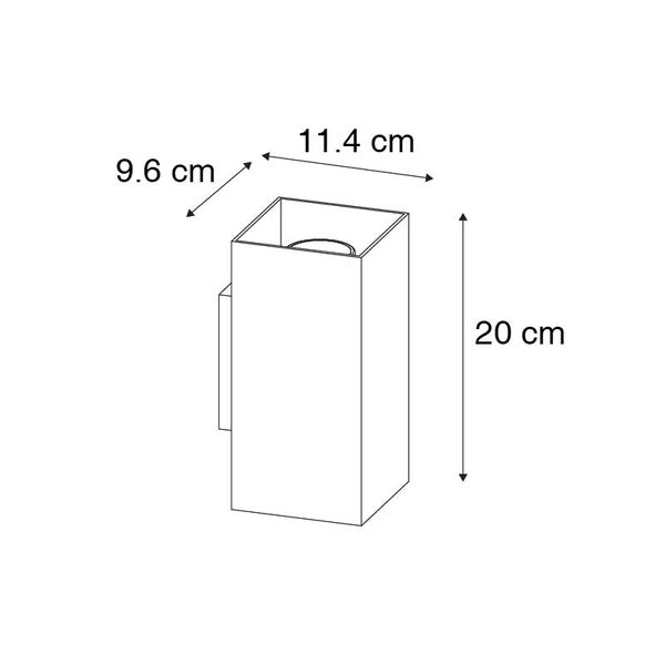Abmessungen einer Wandleuchte: 9,6 cm x 11,4 cm x 20 cm