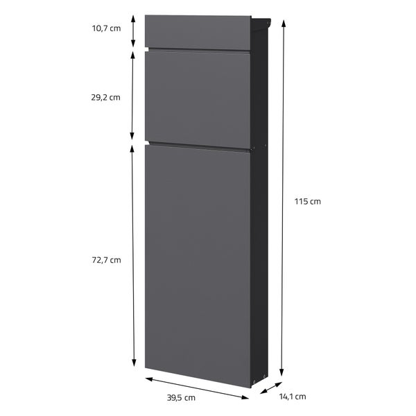 ML-Design Standbriefkasten freistehend, Anthrazit, aus rostfreiem Stahl, 39,5x14,1x115 cm, Abschließbar inkl. 2 Schlüssel, witterungsbeständig, modern, Briefkasten Postkasten Postbox, zum Aufschrauben