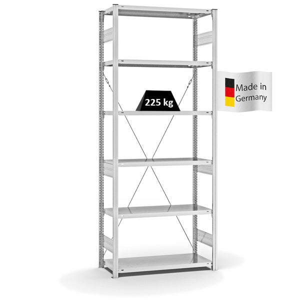 PROREGAL Fachbodenregal Stecksystem T-Profil Medium-Duty Grundregal HxBxT 250 x 100 x 40 cm 6 Ebenen Fachlast 225 kg Einseitig Nutzbar Lichtgrau