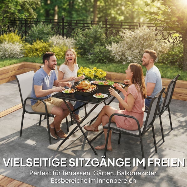Rechteckiger Gartencouchtisch auf einer Steinterrasse. Eine Frau sitzt im Hintergrund. Er ist 95,3 Zentimeter lang und 50,5 Zentimeter breit.