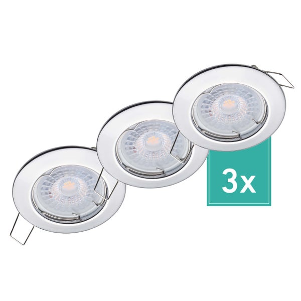 Oktaplex Lighting 3er Set LED Spot Sedan - Stufenlos dimmbar - 5W 3000K 230V 380lm Warmweiß 120° - Deckenspots Chrom Lochmaß 60mm