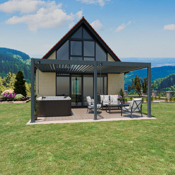 Weide Deluxe Wandpergola 3,6 x 5,3 M - Voll-Aluminium, Lamellendach, Anthrazit