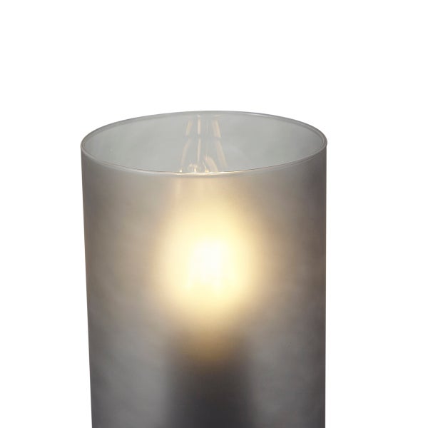 Zylindrische Tischleuchte mit satiniertem Glas und leuchtendem Leuchtmittel