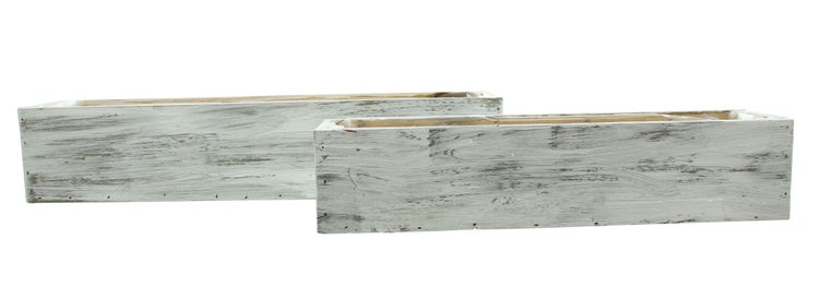 FRANK FLECHTWAREN | Pflanzer Shabby-White, 2er Set, HOLZ, FOLIE, 33 x 8 x 7 cm, 40 x 10 x 8 cm