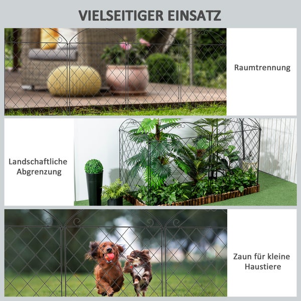 Outsunny 4er Set Gartenzaun, Dekorative Gitterzaun für Garten, Balkon, 3,48 x 1,1 m, Metall, Schwarz
