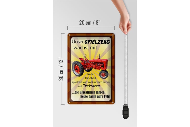 Blechschild Spruch 20x30cm Spielzeug wächst mit Traktor