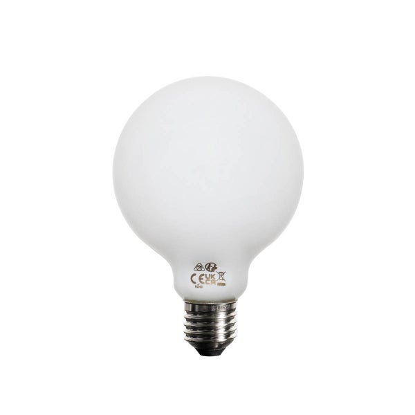 Globe LED Leuchtmittel aus opalem Glas mit E27 Sockel.